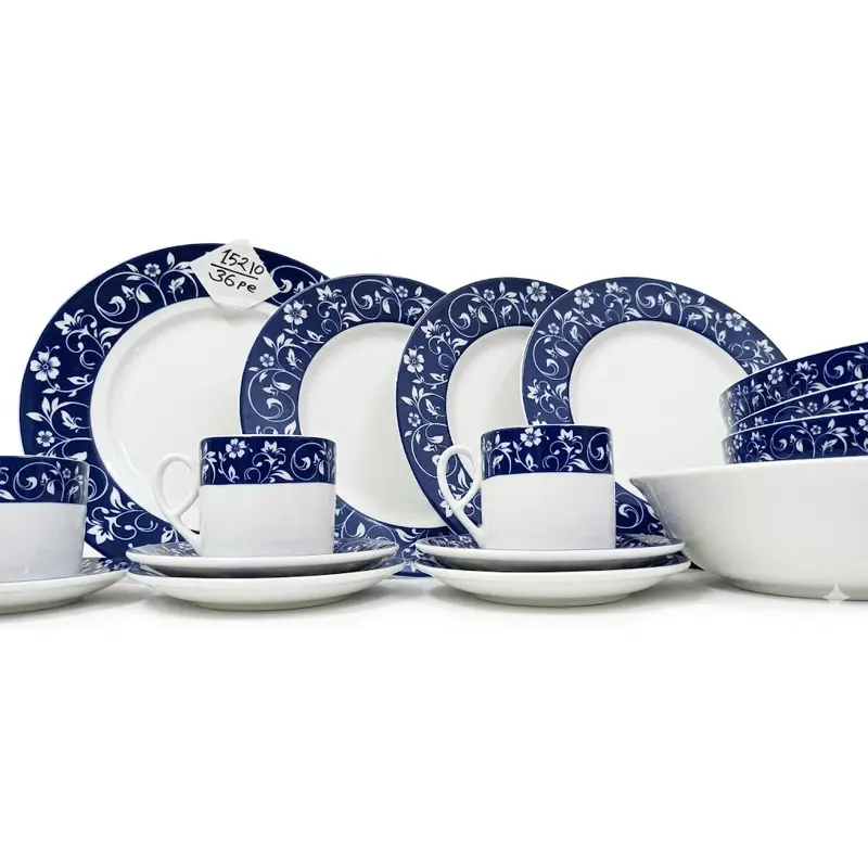 Picture of 32 pieces Ariane Brand dinner set for gift and home decoration- 6 Dinner Plates, 6 Half Plates, 1 Rice Dish, 1 Curry serving bowl, 6 Soup Bowl, 6+6 coffee cup + saucer(Multicolor15210)