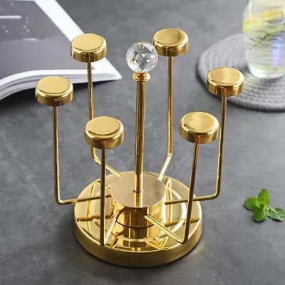 Picture of Stainless Steel Moving Glass Holder - 6 Holder - Golden(Multicolor)