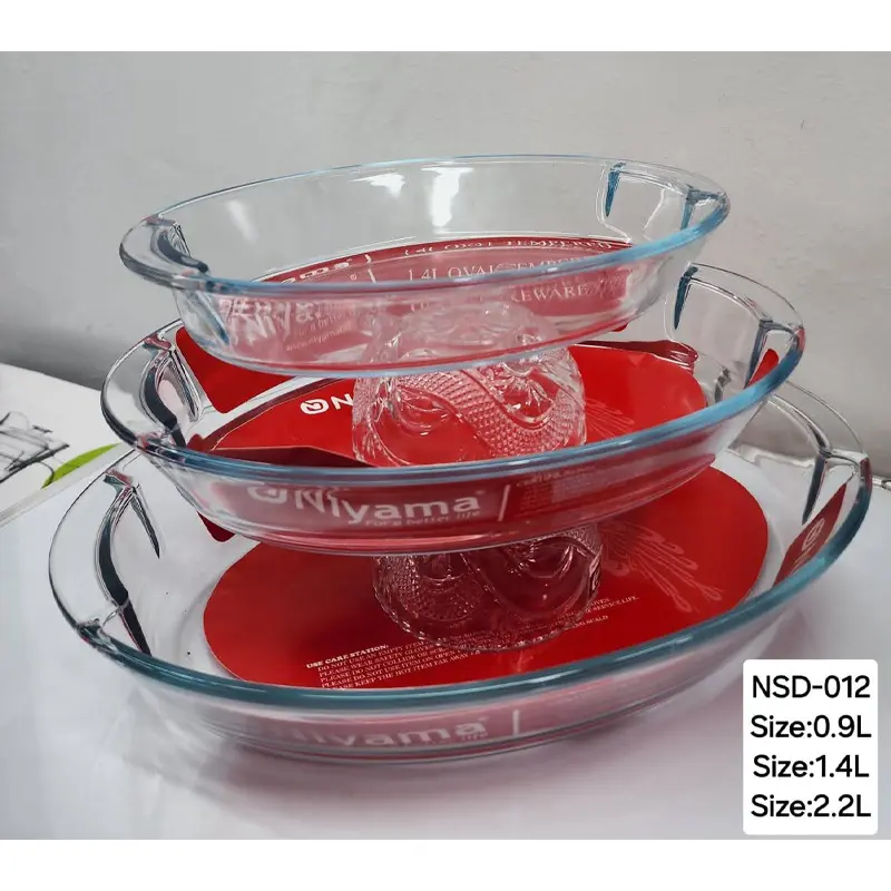 Picture of 3 Pcs Tempered Glass Oval Shaped Serving Bowls Set NSD-012(Multicolor)