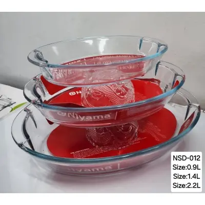Picture of 3 Pcs Tempered Glass Oval Shaped Serving Bowls Set NSD-012(Multicolor)