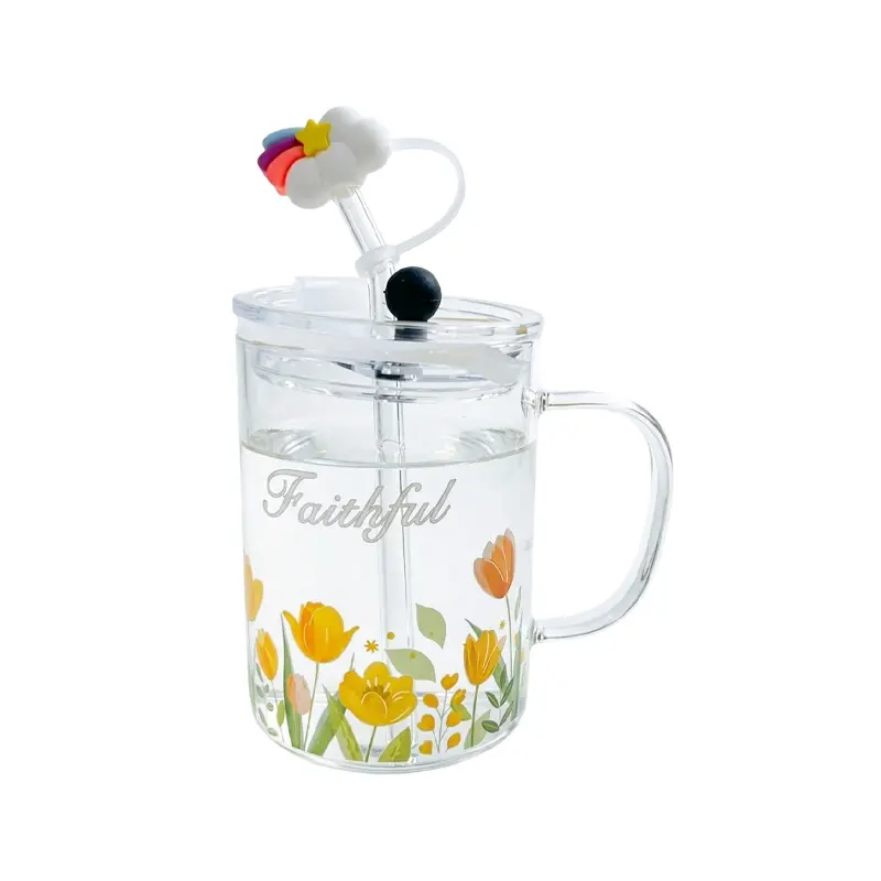Picture of 1 Floral Design Premium Jar Mug- Elegant Glass Container for Storage, Preservation and Decor, Airtight Lid, Versatile and Stylish Jar, Milkshake, Coffee & Juice Jar with Straw(Multicolor)