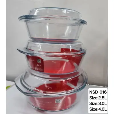 Picture of 3 Pcs Tempered Glass Round Shaped Casserole Set with Lid NSD-016(Multicolor)