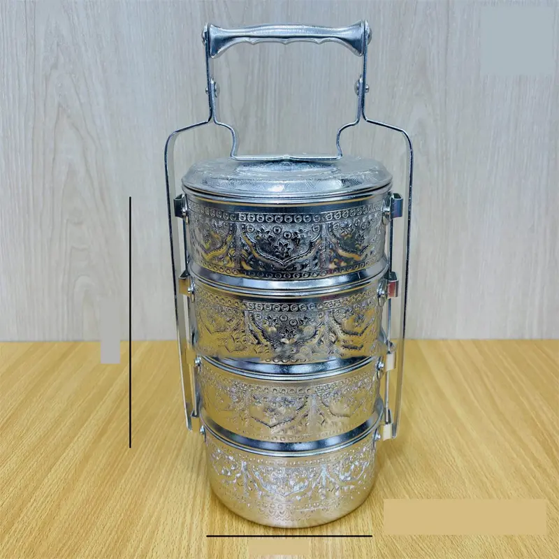 Picture of 12 CM 4 Tier Vintage Aluminium Tiffin Food Carrier(Silver)
