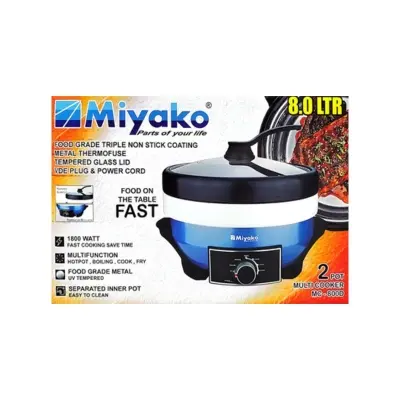 Picture of 8 Liter Miyako 2 Pot Electric Curry Cooker MC-800D | Miyako Electric Korai | Miyako Electric Multifunction Cooker | 1800 Watt(Multicolor)