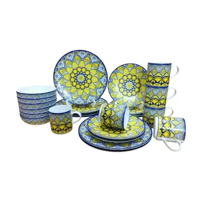 Picture of 24 pieces yellow nakshi dinner set(24 pc dinner set)