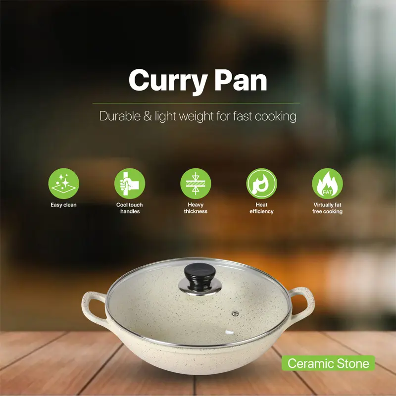 Picture of BD-KOR CURRY PAN 32CM Non-Stick Premium Marble Coating with Glass Lid(Multicolor)