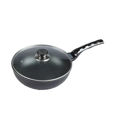 Picture of BD-KOR WOK PAN (26 CM) Non-Stick Premium Marble Coating with Glass Lid(Gray)