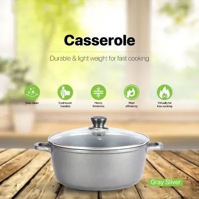 Picture of BD-KOR CASSEROLE (22 CM) Non-Stick Marble Coating with Glass Lid(Gray)