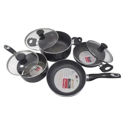 Picture of Prestiege Granite Coated 7 Pcs Induction Cookware Set For Superior Release -1Pc Casserol, 1Pc Fry pan, 1Pc Karai, 1Pc Milk pan and 3 lids Gift And Home Use(Multicolor)