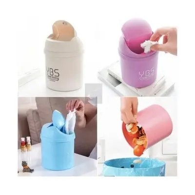 Picture of 1Pcs Mini Table Desk Dustbin Household Shake Lid Type Waste Bin Garbage Trash for Car Office Home Kitchen and Study Table(Multicolor)