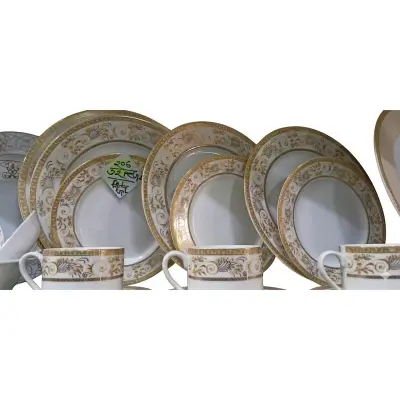 Picture of 32 pieces Ariane Brand dinner set for gift and home decoration- 6 Dinner Plates, 6 Half Plates, 1 Rice Dish, 1 Curry serving bowl, 6 Soup Bowl, 6+6 coffee cup + saucer(Multicolor206)