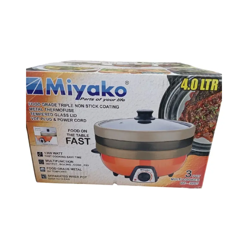 Picture of 4 Liter Miyako 3 Pot Electric Curry Cooker MC-380T | Miyako Electric Korai | Miyako Electric Multifunction Cooker | 1300 Watt(Multicolor)