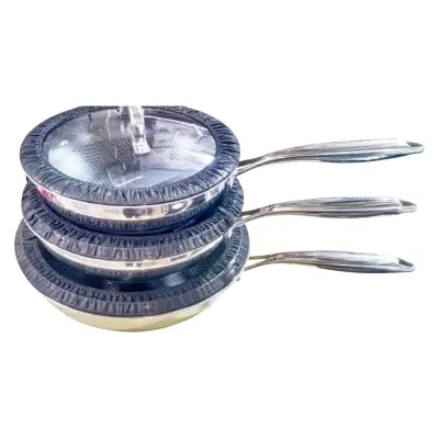 Picture of AMERCOOK USA long handle kadhai tri-ply stainless steel honeycomb non-stick 28CM(Multicolor)