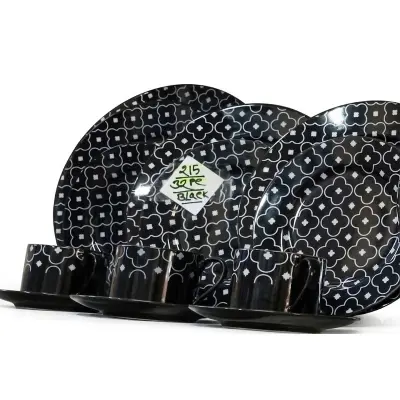 Picture of 32 pieces Ariane Brand dinner set for gift and home decoration- 6 Dinner Plates, 6 Half Plates, 1 Rice Dish, 1 Curry serving bowl, 6 Soup Bowl, 6+6 coffee cup + saucer(Black215)