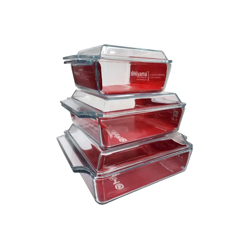 Picture of 3 Pcs Tempered Glass Rectangular Shaped Casserole Set with Lid NSD-014(Multicolor)