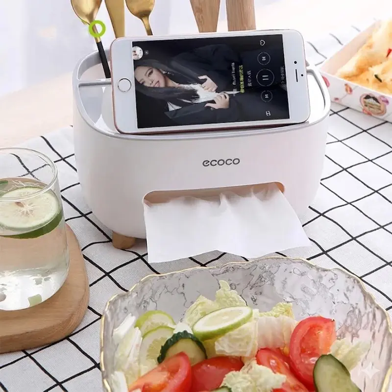 Picture of Tissue Box Cover Holder with Storage, Napkin Tissue Box, Multi-Function Tissue Box ABS Material Storage Organizer(Multicolor)