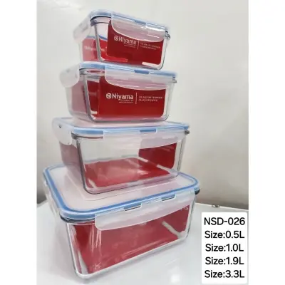 Picture of 4 pcs Set Microwave Oven Heating Lunch Box Healthy Glass Food Container with Lid NSD-026(Multicolor)