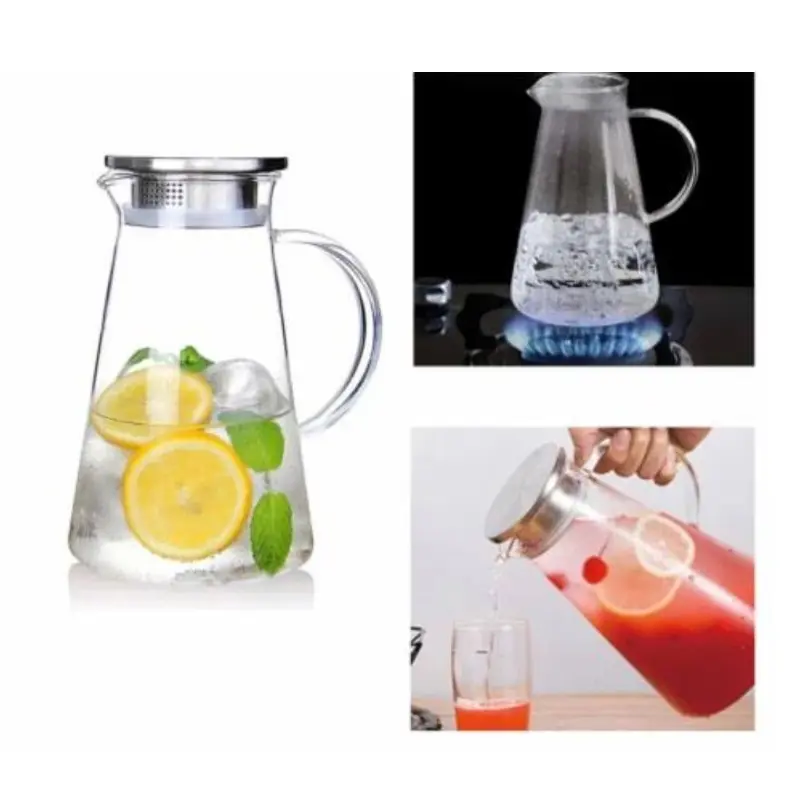 Picture of 1PC Deli 1.5L Water Jug Pot, Stainless Steel Air Tight Cap,Transparent Borosilicate Glass(Multicolor,1L-2L)
