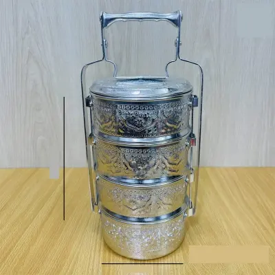 Picture of 12CM 4 Tier Vintage Aluminium Tiffin Food Carrier(Silver)