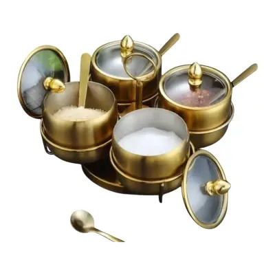 Picture of 4 Pcs Stainless Steel Spice Jar with Revolving Stand MULTICOLOUR(Multicolor)