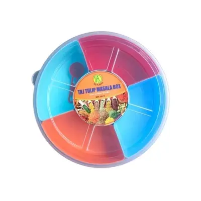 Picture of 1 PC Round Spice Box with Spoon, Kitchen Spice Box, Moshla box set plastic, Masala Box, Spices box(Multicolor)