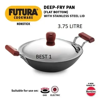Picture of Futura Nonstick Deep-Fry Pan with Stainless Steel Lid, 3.75 Litre(Black)