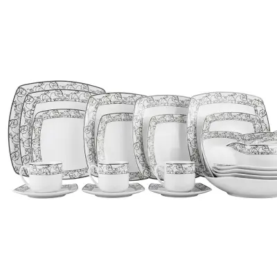 Picture of 36 pieces squire dinner set for gift and home decoration- 6 Dinner Plates, 6 Half Plates, 1 Rice Dish, 1 Curry serving bowl, 6 Soup Bowl, 6+6 coffee cup + saucer, 1 Tea Pot, 1 Milk Pot, 1 Sugar Pot, 1 Salt Shaker(MulticolorSquire)