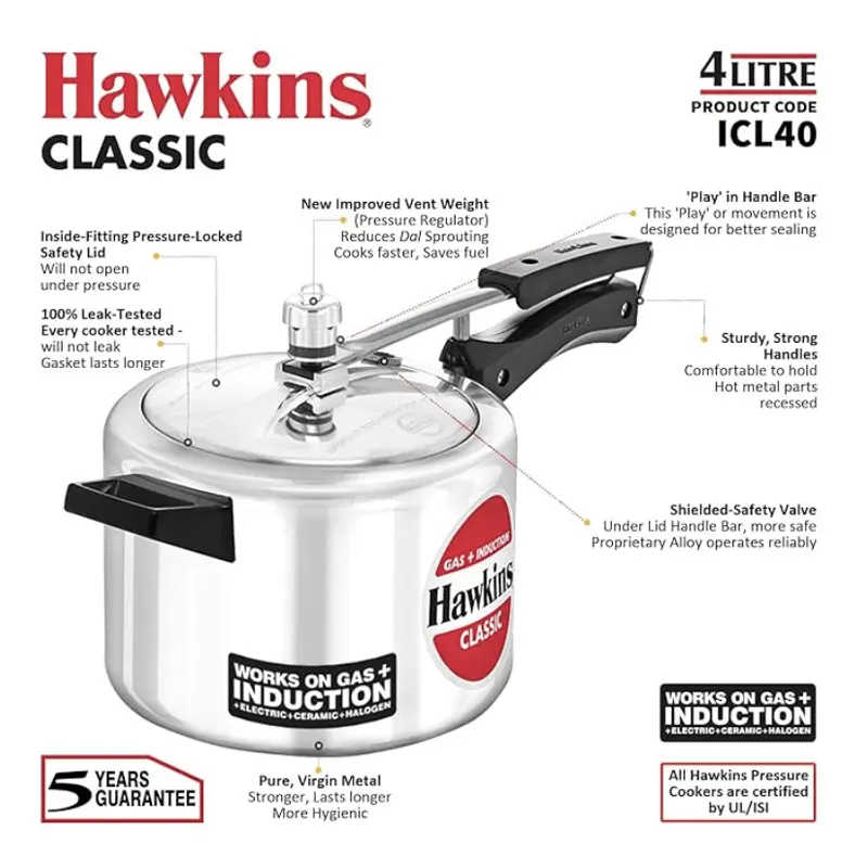 Picture of Hawkins IC Classic pressure cooker 4 Liter INDUCTION(Multicolor)