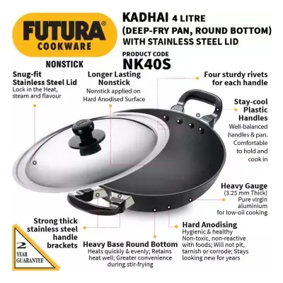 Picture of Hawkins Fututa Deep-Fry Pan, (NK40S) Kadhai 30 cm diameter with Lid 4 L capacity(Multicolor)