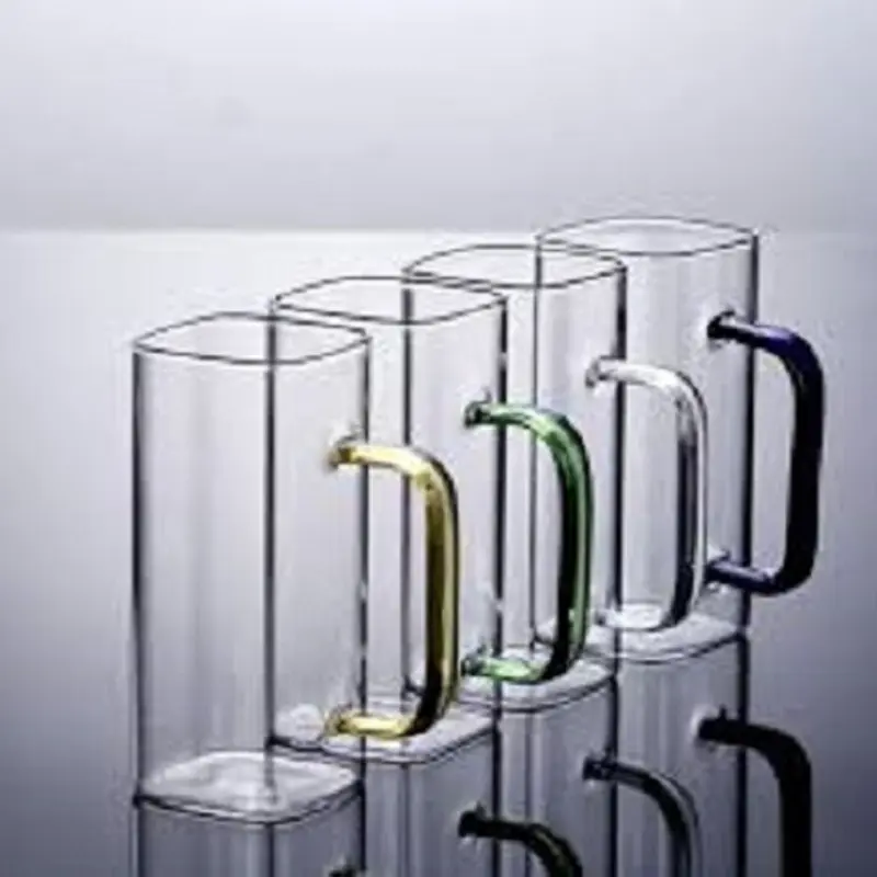 Picture of 4 Pieces Borosilicate 400ML Glass Coffee Mug with Colored Handle GPB306-2/L4C(Multicolor)