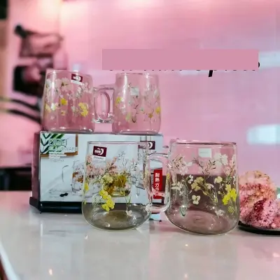 Picture of 4 Pieces 520ml Heat-resistant thickened glass cup with simple large-capacity drinking cup tea cup household transparent cup men and women tea(Multicolor)