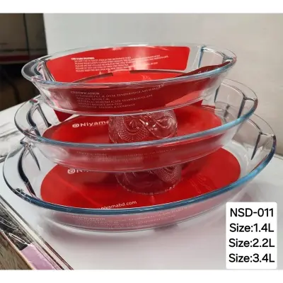 Picture of 3 Pcs Tempered Glass Oval Shaped Serving Bowls Set NSD-011(Multicolor)