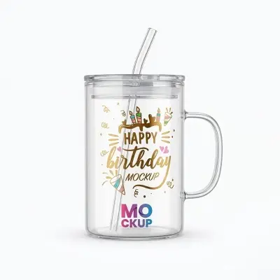 Picture of 1 Happy Birthday Premium Jar Mug- Elegant Glass Container for Storage, Preservation and Decor, Airtight Lid, Versatile and Stylish Jar, Milkshake, Coffee & Juice Jar with Straw(Multicolor)