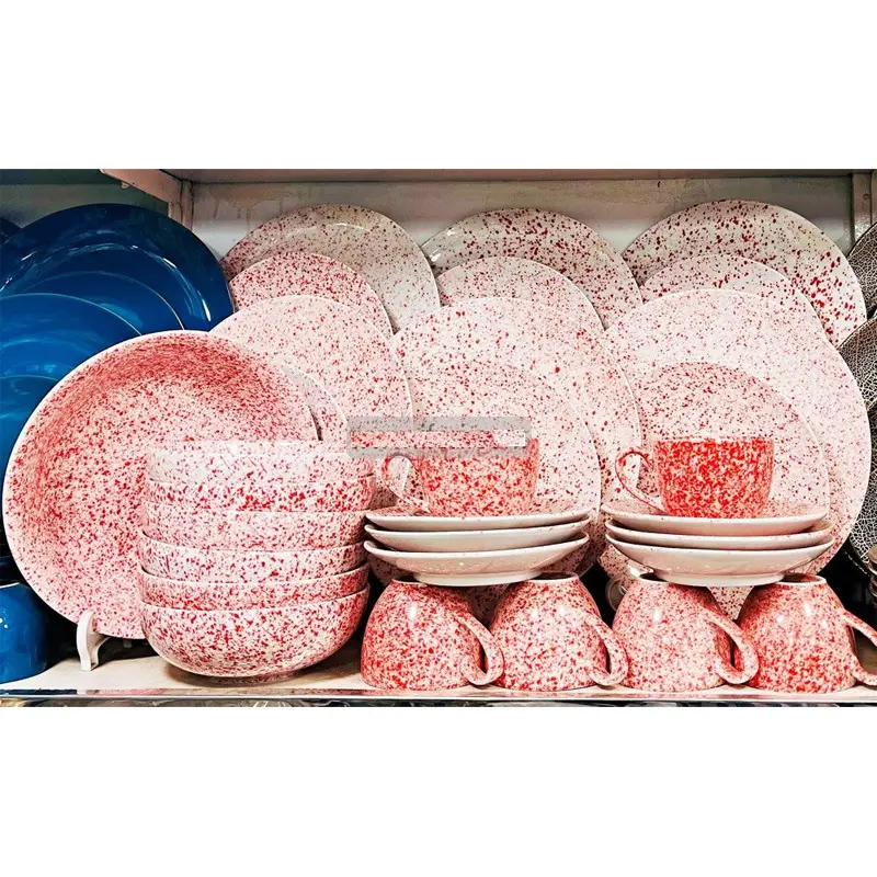 Picture of 32 pieces dinner set for gift and home decoration-6 Dinner Plates, 6 Half Plates, 1 Rice Dish, 1 Curry serving bowl, 6 Soup Bowl, 6+6 coffee cup + saucer(Multicolor)