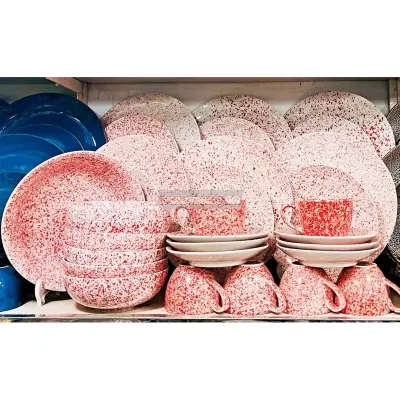 Picture of 32 pieces dinner set for gift and home decoration- 6 Dinner Plates, 6 Half Plates, 1 Rice Dish, 1 Curry serving bowl, 6 Soup Bowl, 6+6 coffee cup + saucer(Multicolor)