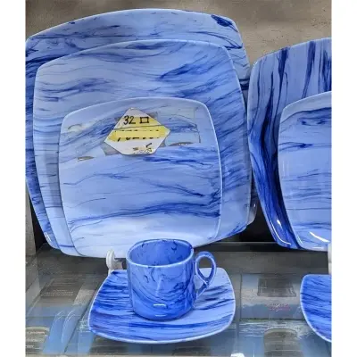 Picture of 32 pieces squire dinner set for gift and home decoration MODEL- MARBLE - 6 Dinner Plates, 6 Half Plates, 1 Rice Dish, 1 Curry serving bowl, 6 Soup Bowl, 6+6 coffee cup + saucer(MulticolorMARBLE)
