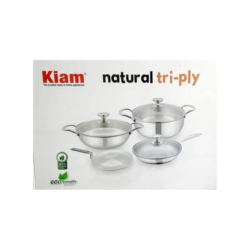 Picture of KIAM NATURAL TRI-PLY STAINLESS STEEL COOKWARE 7 PIECE SET- KARAI 26 CM, CASSEROL 26 CM, RUTI TAWA 26 CM, FRY PAN 24 CM(Multicolor)