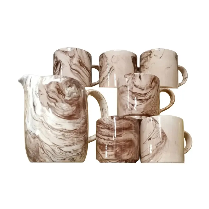 Picture of Marble design 7 Piece Drinking Set / 7 Pes Ceramic Jug Set 1 Jug And 6 Mugs(Multicolor)