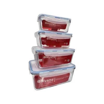 Picture of 4 pcs Set Microwave Oven Heating Lunch Box Healthy Glass Food Container with Lid NSD-024(Multicolor)