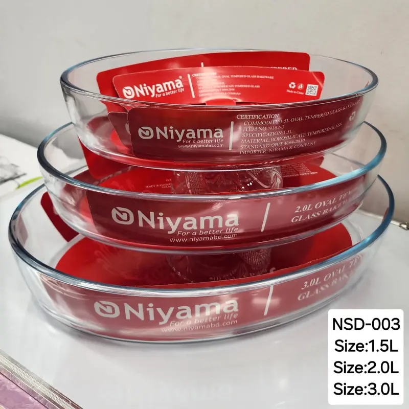 Picture of 3 Pcs Tempered Glass Oval Shaped Serving Bowls Set NSD-003(Multicolor)
