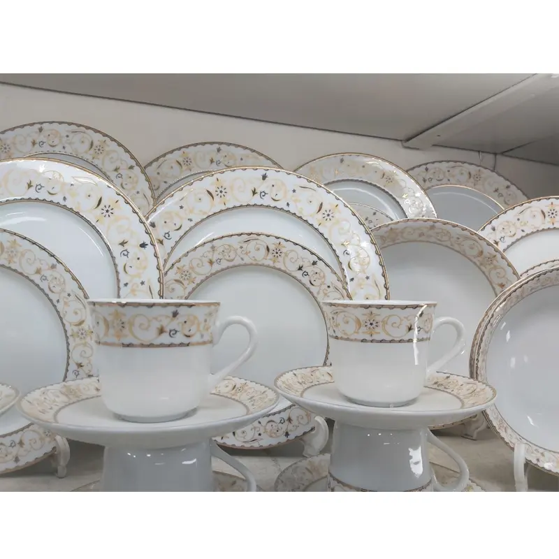 Picture of 32 pieces dinner set for gift and home decoration- 6 Dinner Plates, 6 Half Plates, 1 Rice Dish, 1 Curry serving bowl, 6 Soup Bowl, 6+6 coffee cup + saucer(Multicolor164GL)