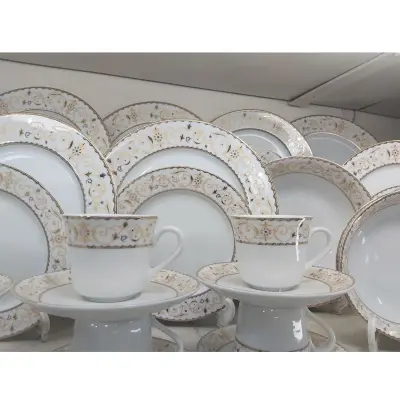 Picture of 32 pieces dinner set for gift and home decoration- 6 Dinner Plates, 6 Half Plates, 1 Rice Dish, 1 Curry serving bowl, 6 Soup Bowl, 6+6 coffee cup + saucer(Multicolor164GL)