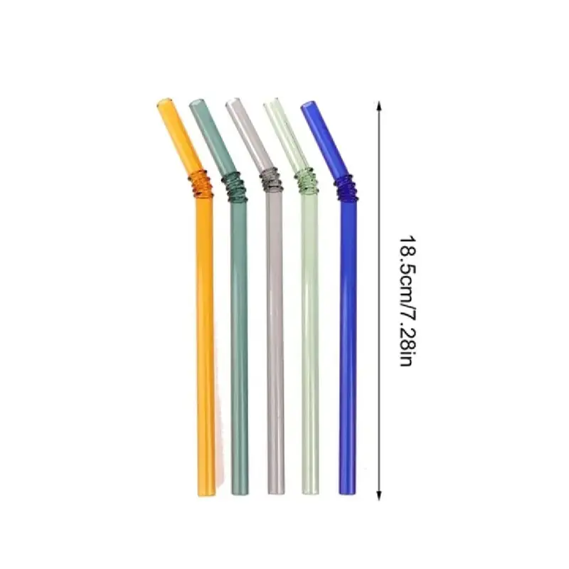 Picture of 6 PCS Glass Straws with Design | Colorful Shatter Resistant Bend , 8.2'' X 8mm with Cleaning Brush(Multicolor)