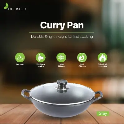 Picture of BD-KOR CURRY PAN 26CM Non-Stick Premium Marble Coating with Glass Lid(Gray)