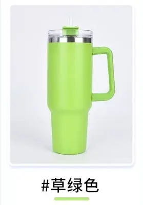 Picture of Trendy 40 oz Insulated Tumbler with Handle and Straw for Daily Life Travel Iced Coffee Cup Reusable Stainless Steel Insulated Water Bottle 1183ml(Light green)