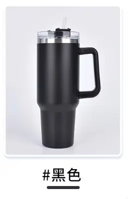 Picture of Trendy 40oz Insulated Tumbler with Handle and Straw for Daily Life Travel Iced Coffee Cup Reusable Stainless Steel Insulated Water Bottle 1183ml(Black)
