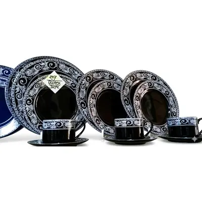 Picture of 32 pieces Ariane Brand dinner set for gift and home decoration- 6 Dinner Plates, 6 Half Plates, 1 Rice Dish, 1 Curry serving bowl, 6 Soup Bowl, 6+6 coffee cup + saucer(Black207)