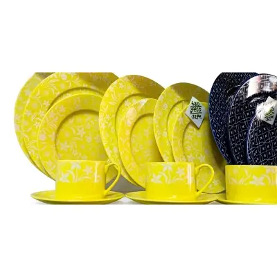 Picture of 32 pieces Ariane Brand dinner set for gift and home decoration- 6 Dinner Plates, 6 Half Plates, 1 Rice Dish, 1 Curry serving bowl, 6 Soup Bowl, 6+6 coffee cup + saucer(Yellow630)