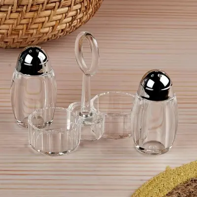 Picture of 1 Set Acrylic Salt and Pepper Shakers Set with Tray for Dining Table Used as Namak Dhani, Shaker, Sprinkler, Spices Dispenser for Home, Kitchen and Restaurant(Multicolor)