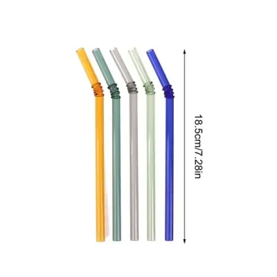 Picture of 6 PCS Glass Straws with Design | Colorful Shatter Resistant Bend , 8.2'' X 8mm with Cleaning Brush(Multicolor)